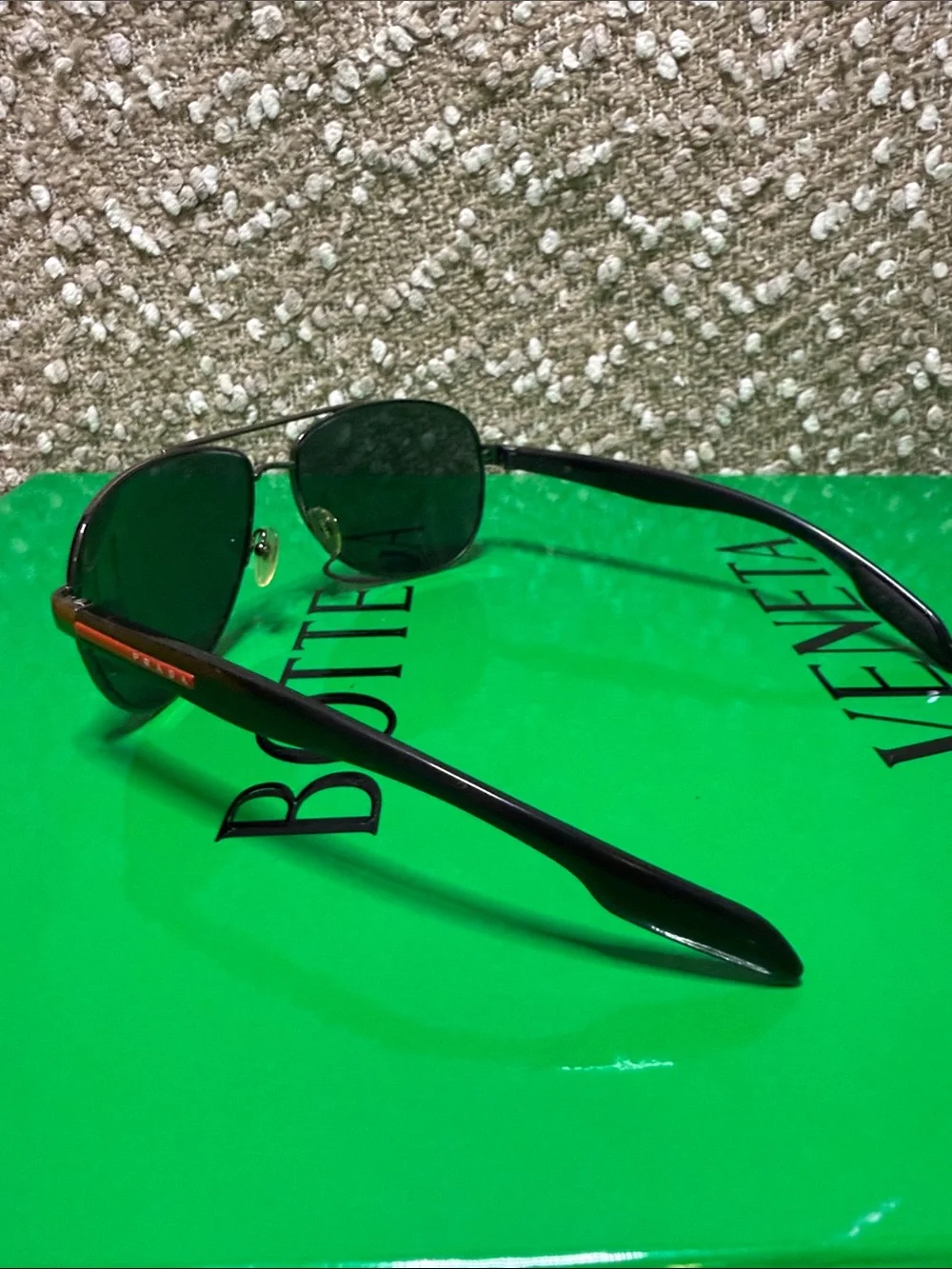 Prada Men's Aviator Sunglasses with Dark Green Lenses